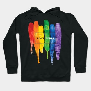 Watercolor LGBT Love Wins Rainbow Paint Typographic Hoodie